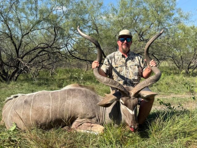 Kudu bull down for our hunter, Austin! www.cottonmesawhitetail.comRobert (903) 654-3416